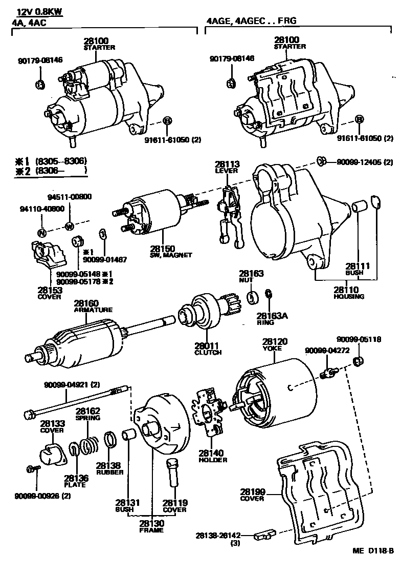 Toyota COROLLA 起动机 EPC diagram — MED118B