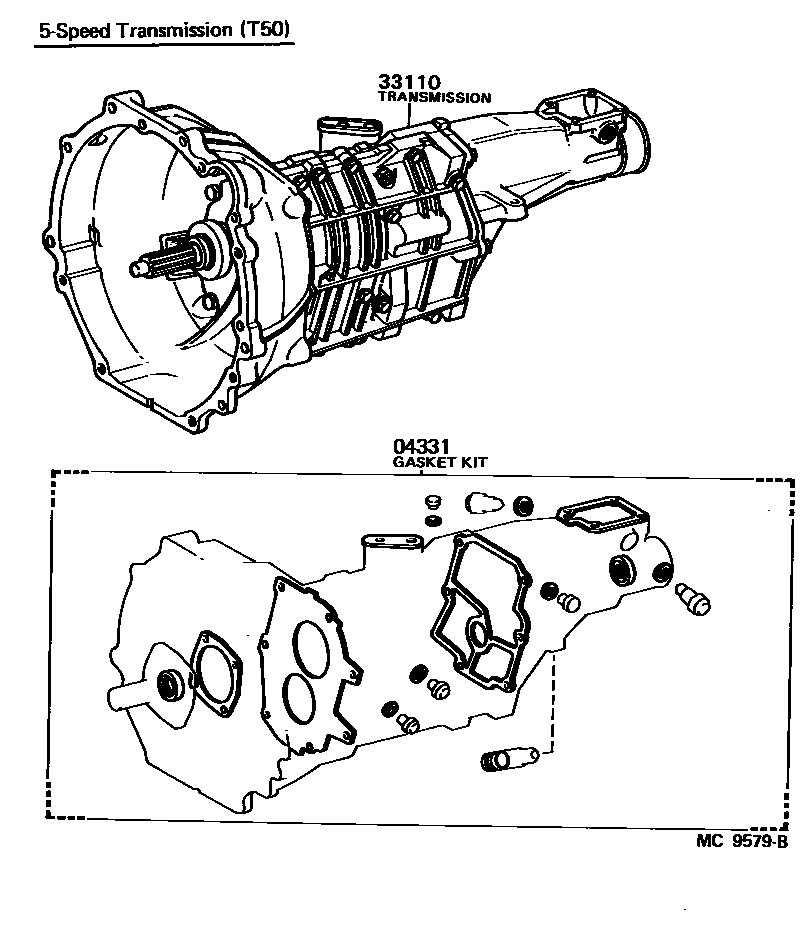 Toyota COROLLA 传动桥或变速器总成和衬垫组件(MTM) EPC diagram — MC9579B