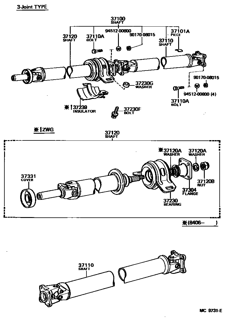 Toyota COROLLA Propeller Shaft & Universal Joint EPC diagram — MC9731E