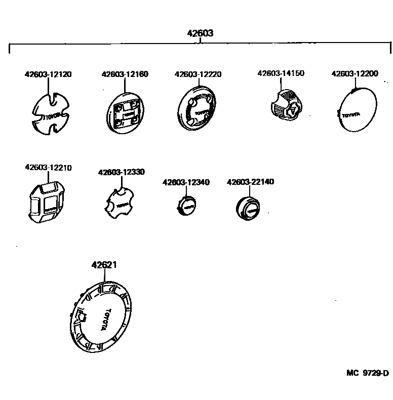 Toyota COROLLA 车轮和车轮盖 EPC diagram — MC9729D