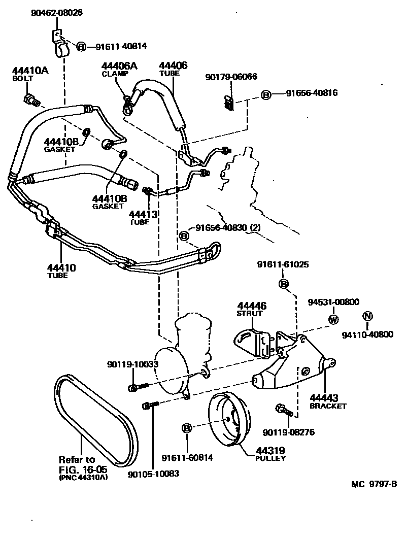 Toyota COROLLA 动力转向配管 EPC diagram — MC9797B
