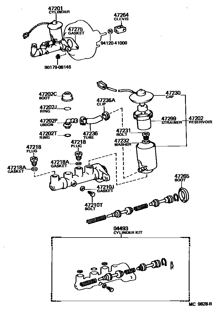 Toyota COROLLA 制动总泵 EPC diagram — MC9828B