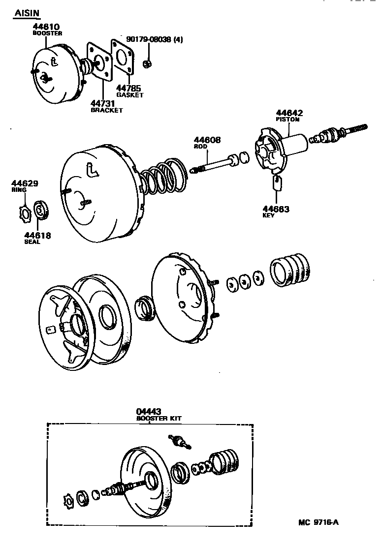 Toyota COROLLA 制动助力器和真空管 EPC diagram — MC9716A