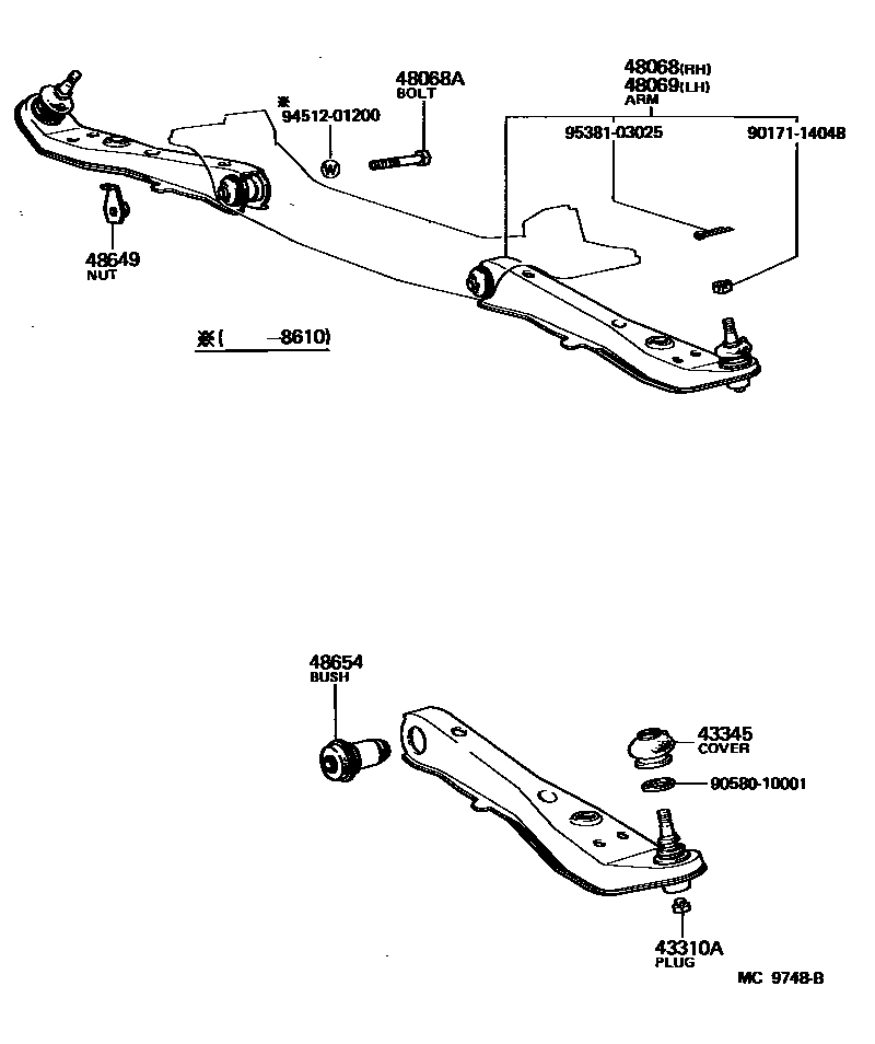 Toyota COROLLA 前桥控制臂和转向节 EPC diagram — MC9748B