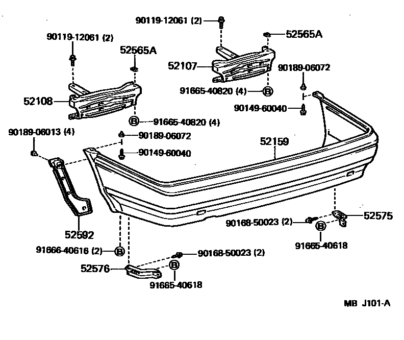 Toyota COROLLA 后保险杠及附件 EPC diagram — MBJ101A