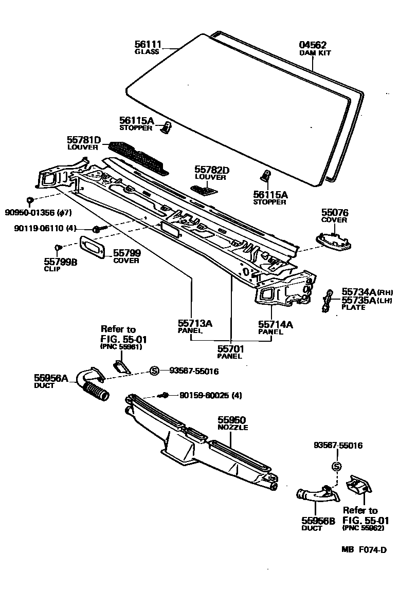 Toyota COROLLA 前围板和挡风玻璃 EPC diagram — MBF074D
