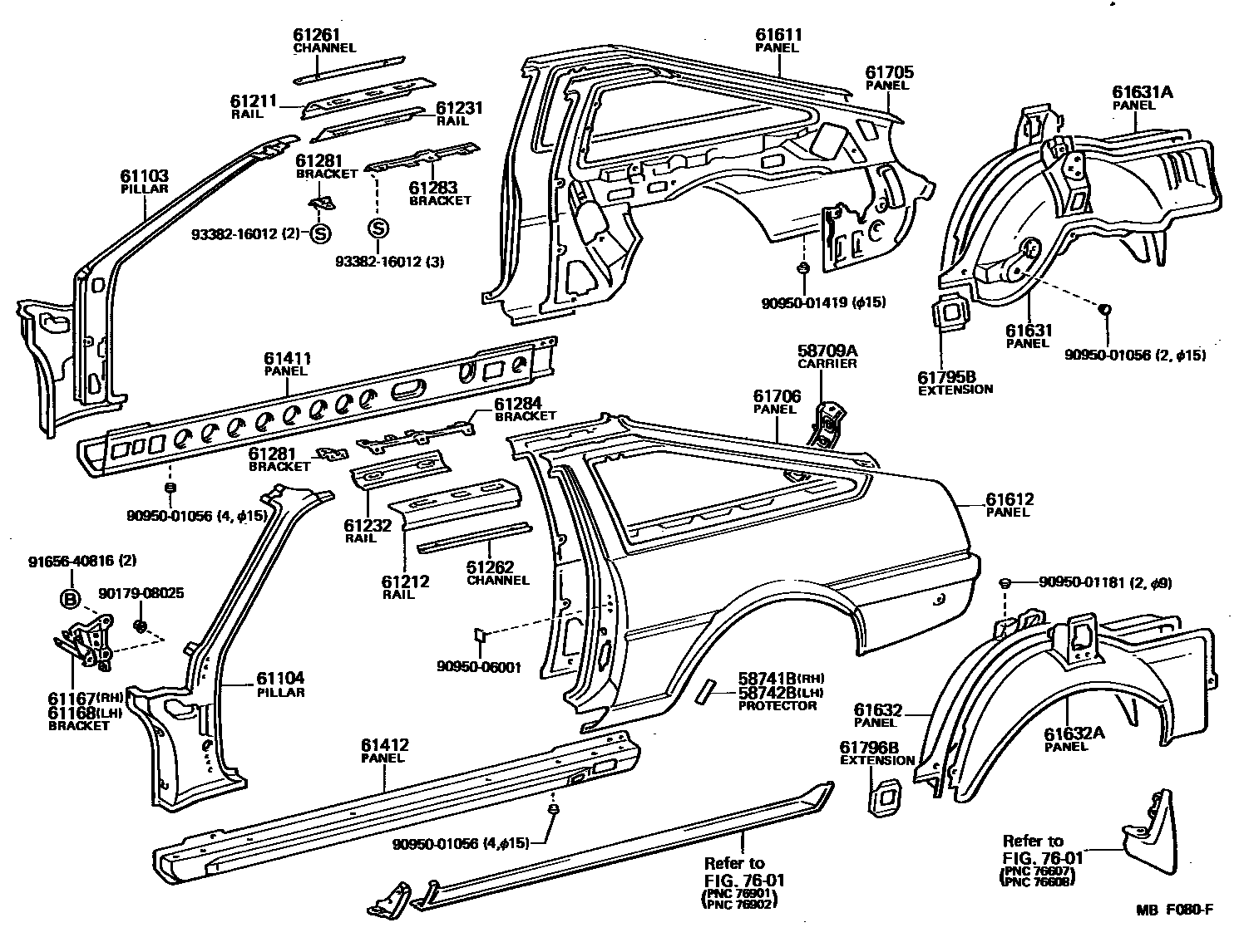 Toyota COROLLA 侧梁 EPC diagram — MBF080F
