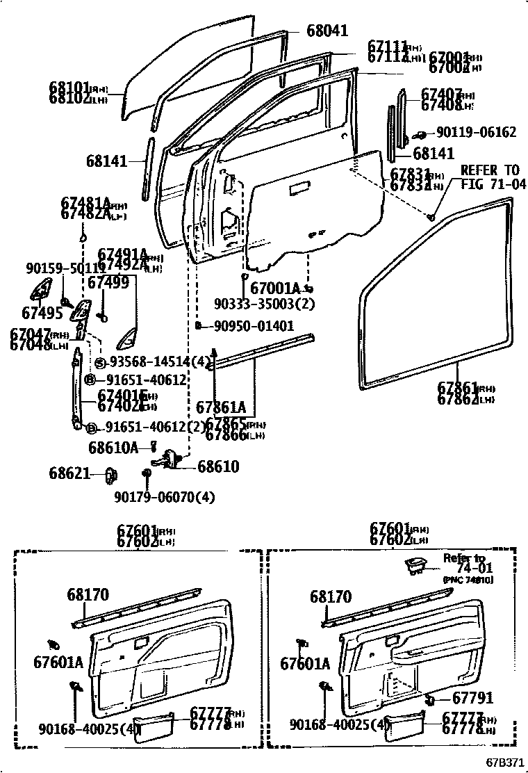 Toyota COROLLA 前门板和前门玻璃 EPC diagram — 67B371