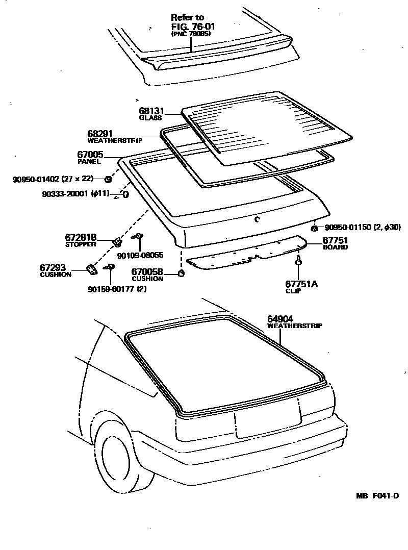 Toyota COROLLA 背门板和背门玻璃 EPC diagram — MBF041D