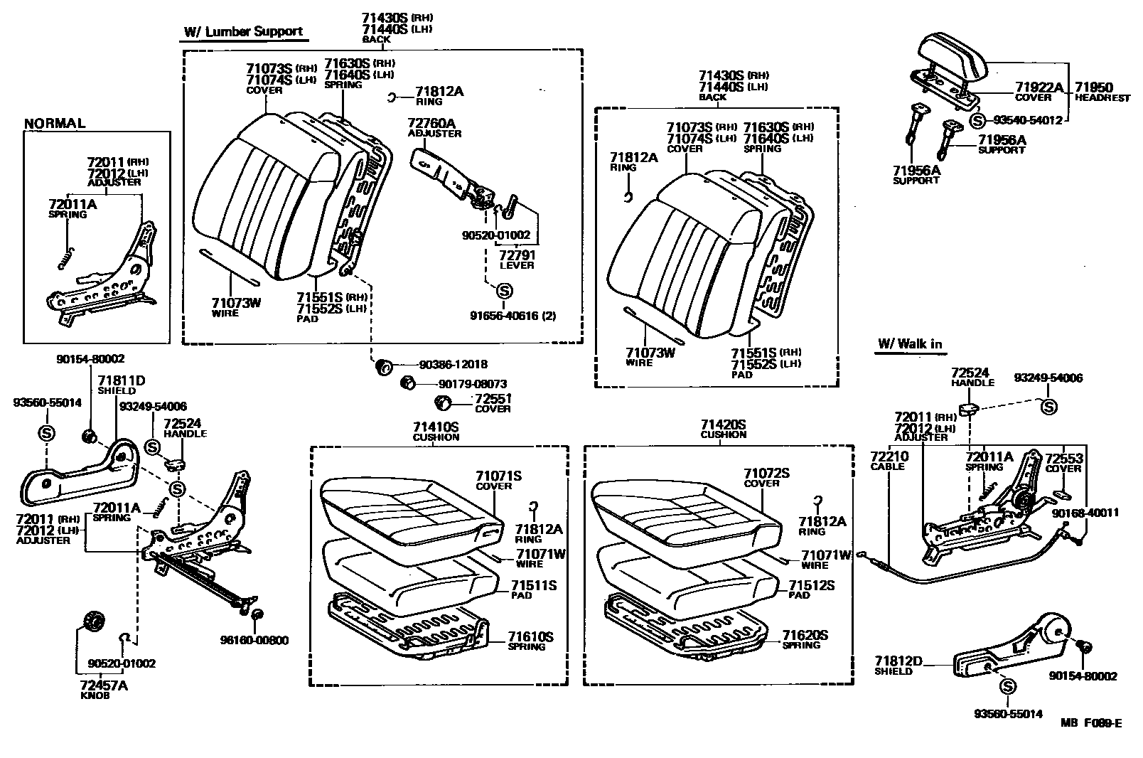 Toyota COROLLA 前排座椅和座椅滑轨 EPC diagram — MBF089E