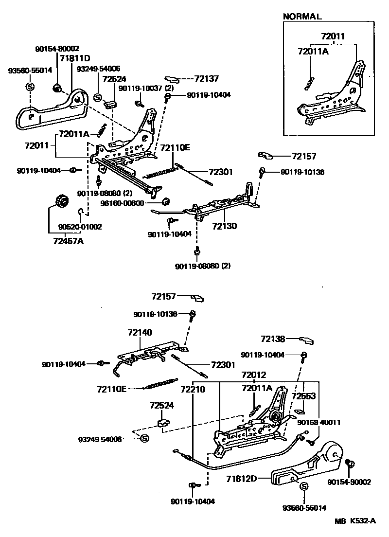 Toyota COROLLA 前排座椅和座椅滑轨 EPC diagram — MBK532A