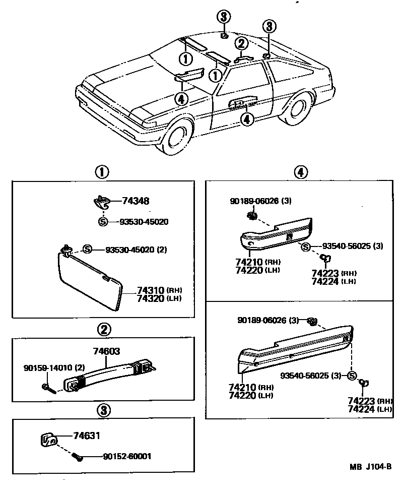 Toyota COROLLA 扶手和遮阳板 EPC diagram — MBJ104B
