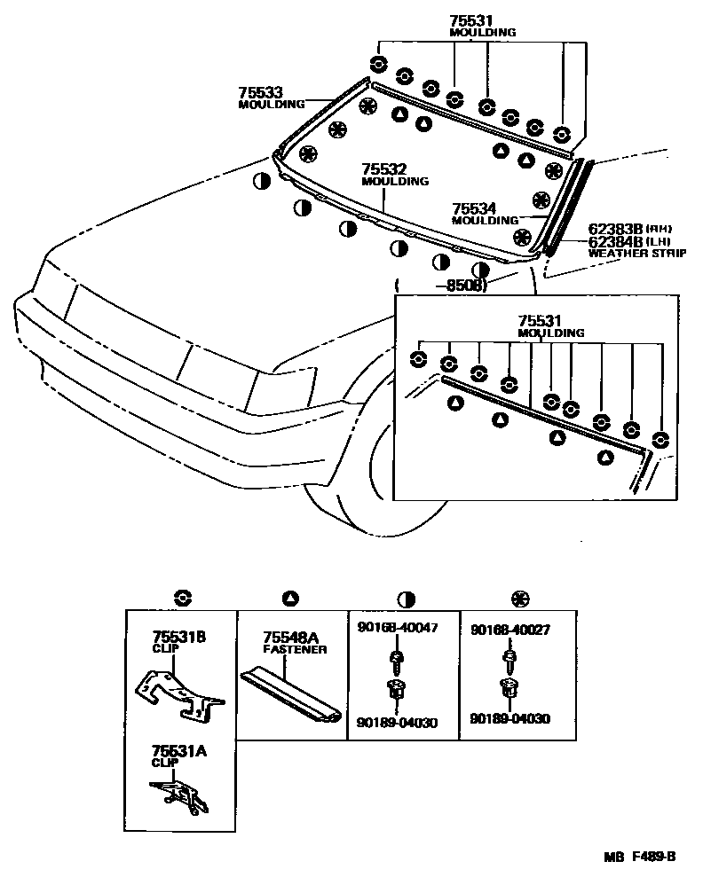 Toyota COROLLA 前防护条 EPC diagram — MBF489B