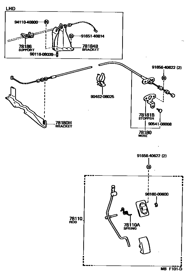 Toyota COROLLA accelerator pedal connecting rod EPC diagram — MBF101D