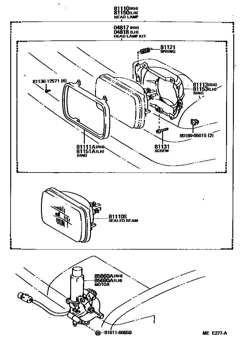 Toyota COROLLA Headlamp EPC diagram — MEE277A