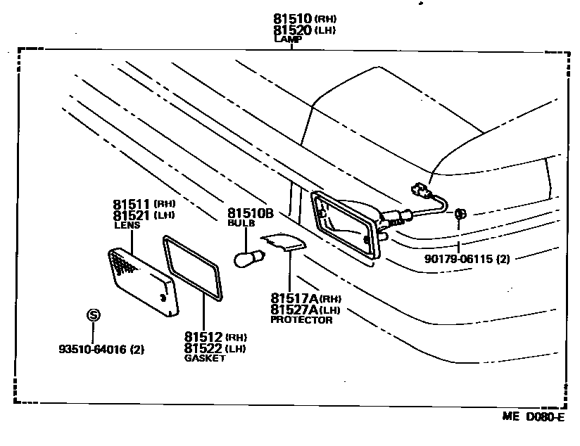 Toyota COROLLA 前转向灯 EPC diagram — MED080E