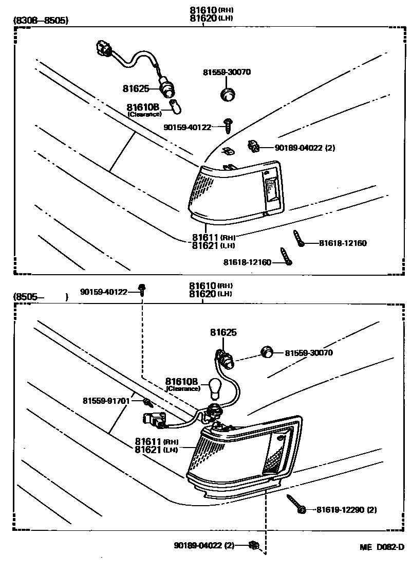 Toyota COROLLA 前示宽灯 EPC diagram — MED082D