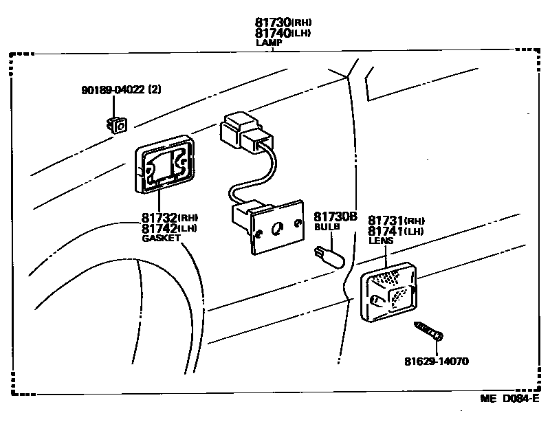 Toyota COROLLA Side Turn Signal & Outer Mirror Lamp EPC diagram — MED084E