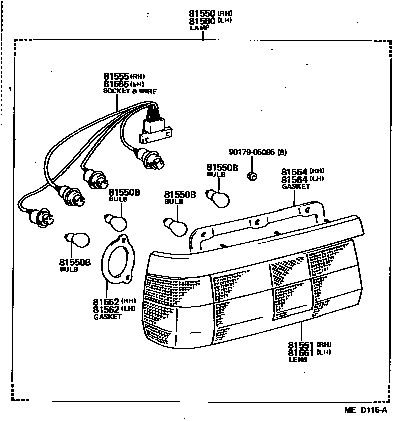 Toyota COROLLA 后组合灯 EPC diagram — MED115A