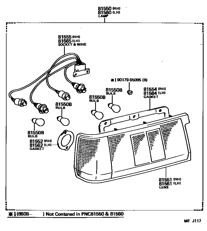 Toyota COROLLA 后组合灯 EPC diagram — MEJ117
