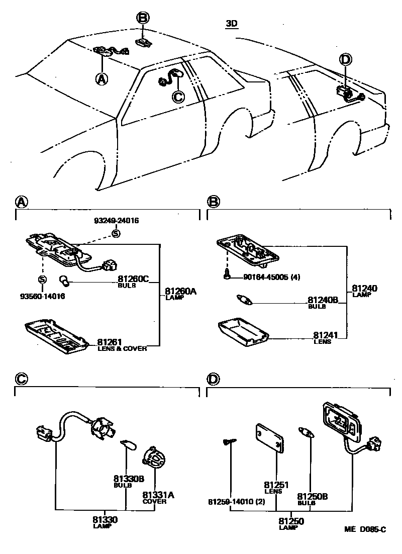 Toyota COROLLA 车内灯 EPC diagram — MED085C