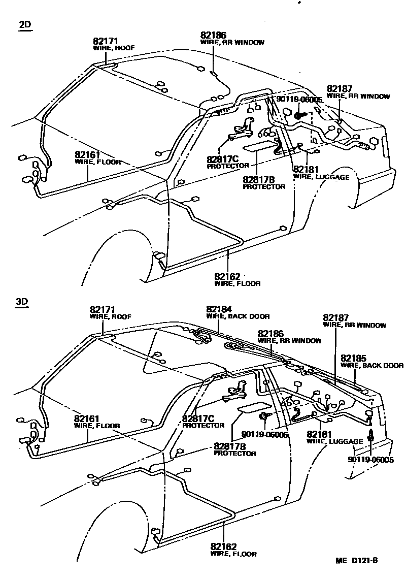 Toyota COROLLA 线束和卡夹 EPC diagram — MED121B