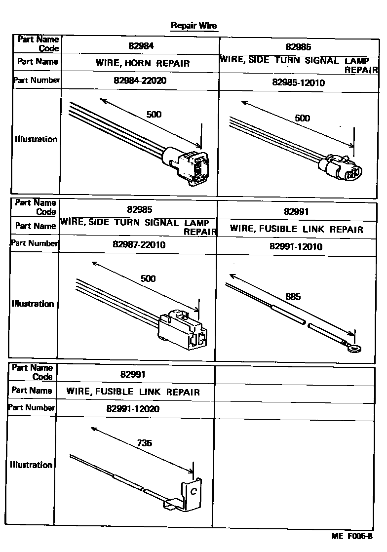 Toyota COROLLA 线束和卡夹 EPC diagram — MEF005B