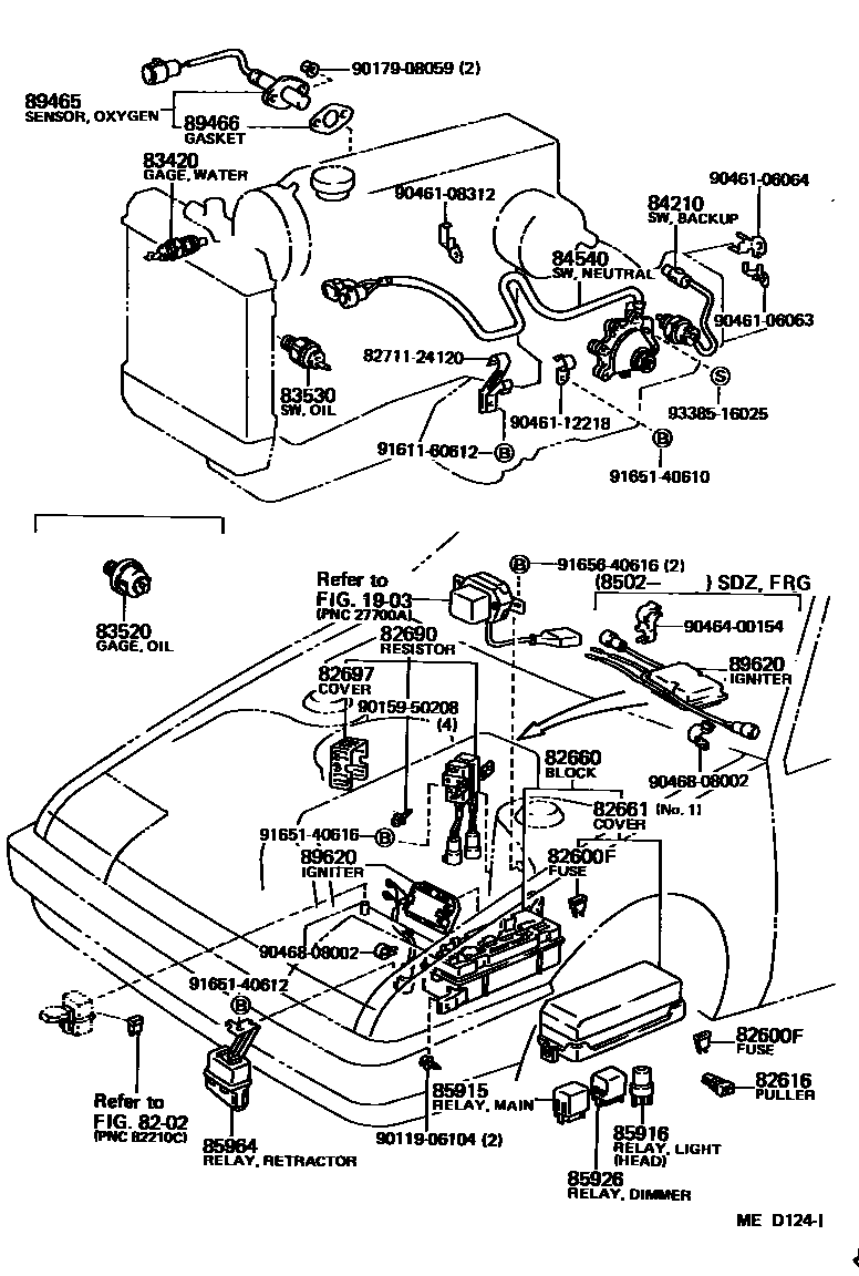 Toyota COROLLA 开关和继电器和ECU EPC diagram — MED124I