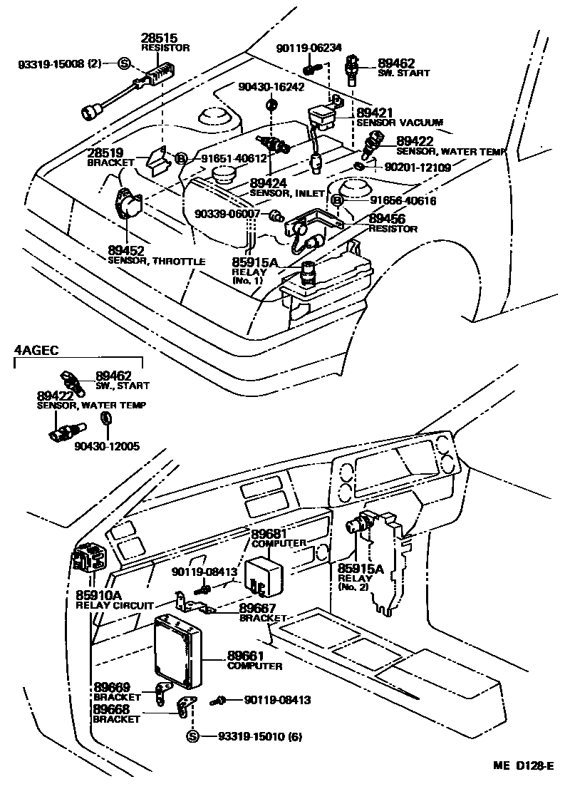 Toyota COROLLA 电子燃油喷射系统 EPC diagram — MED128E