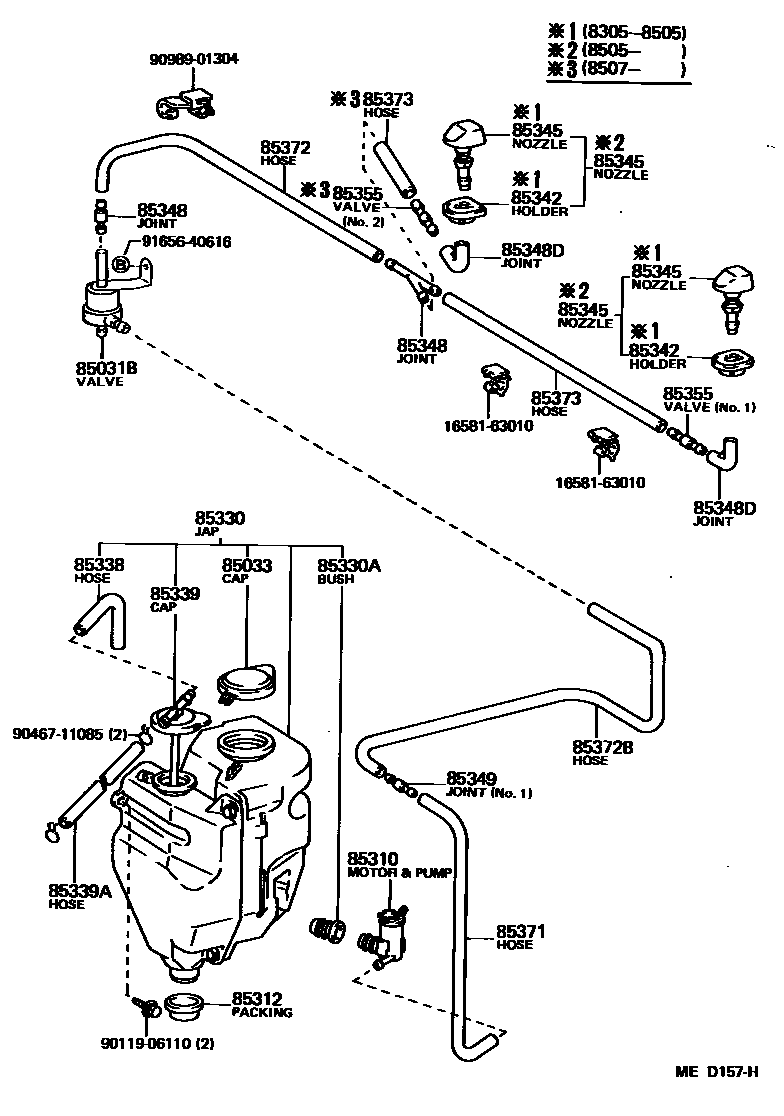 Toyota COROLLA 挡风玻璃清洗器 EPC diagram — MED157H