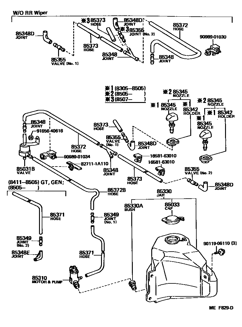 Toyota COROLLA 挡风玻璃清洗器 EPC diagram — MEF829D