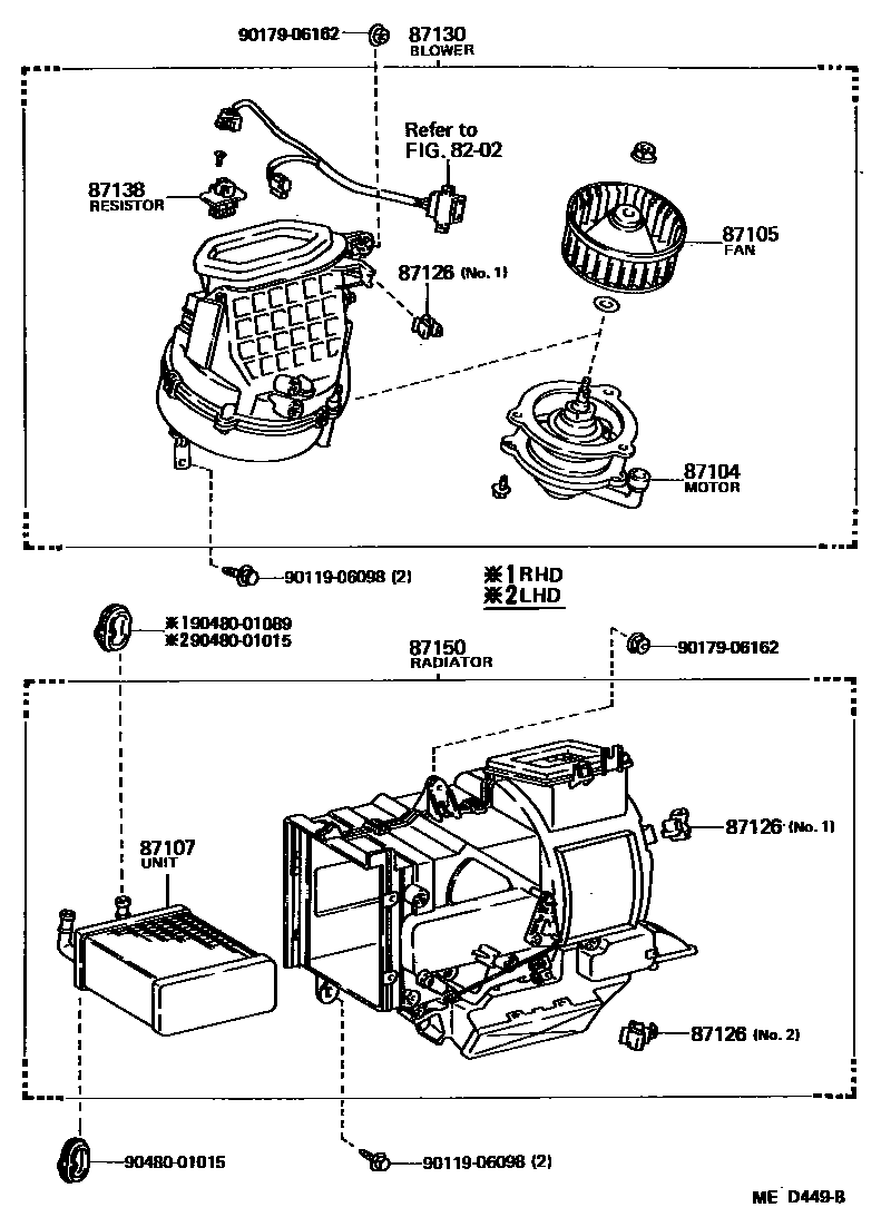 Toyota COROLLA 暖风和空调系统 - 加热装置和鼓风机 EPC diagram — MED449B