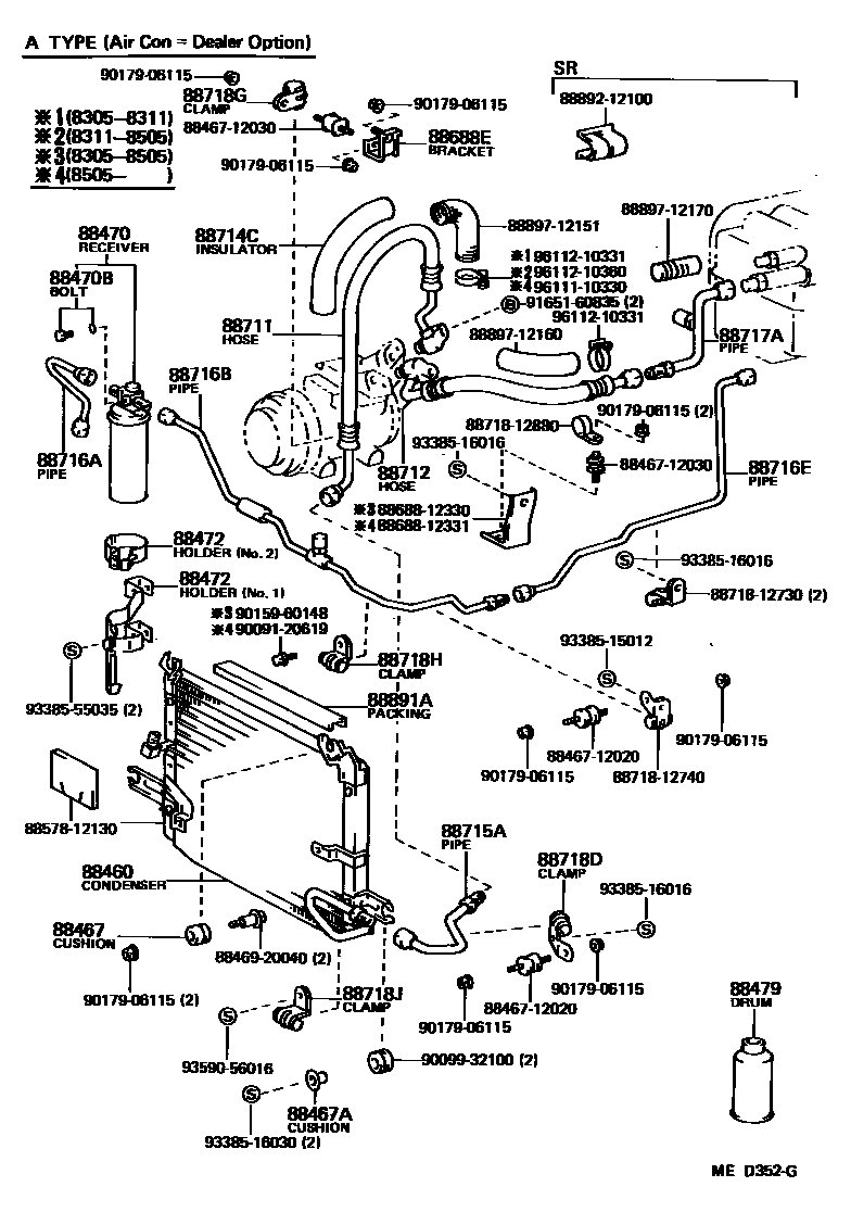 Toyota COROLLA Heating & Air Conditioning - Cooler Piping EPC diagram — MED352G