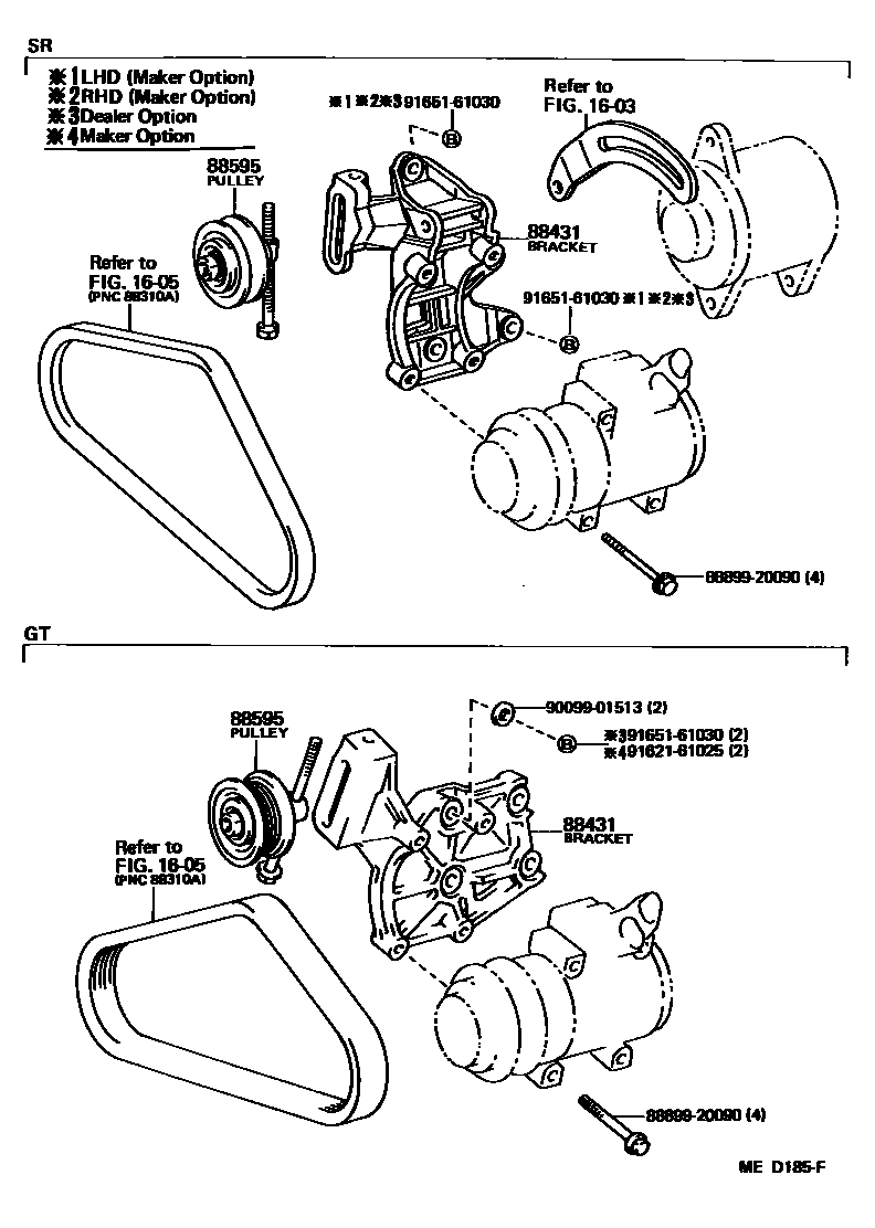 Toyota COROLLA Heating & Air Conditioning - Compressor EPC diagram — MED185F