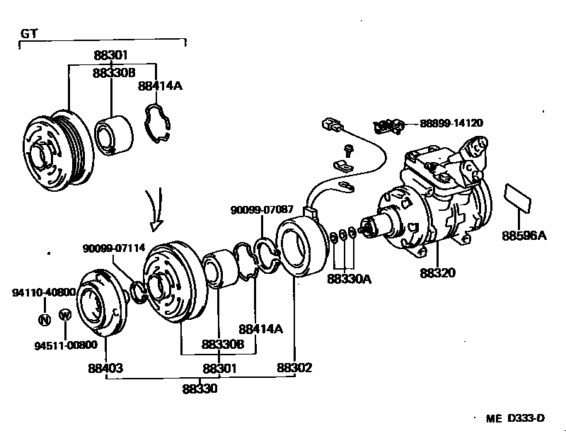 Toyota COROLLA Heating & Air Conditioning - Compressor EPC diagram — MED333D