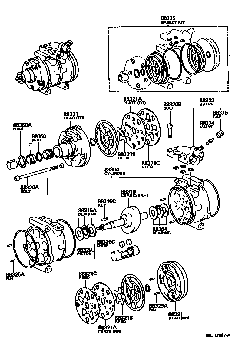 Toyota COROLLA Heating & Air Conditioning - Compressor EPC diagram — MED987A