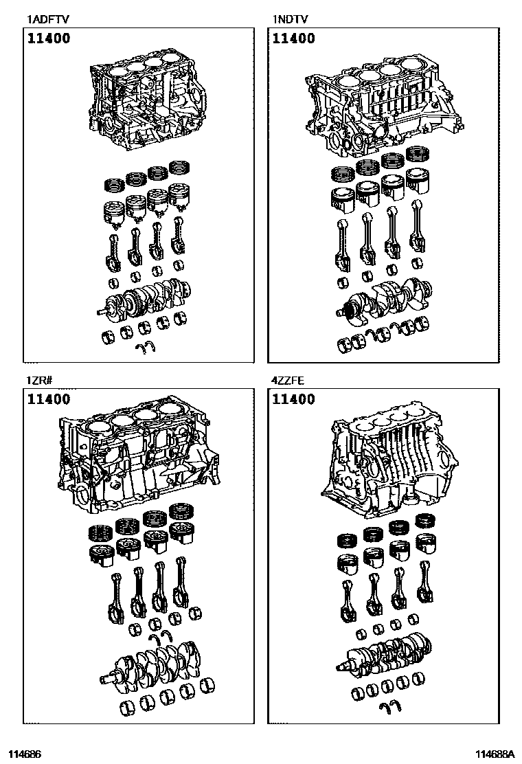 Toyota COROLLA Short Block Assembly EPC diagram — 114688A
