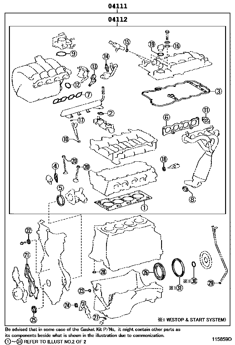 Toyota COROLLA Engine Overhaul Gasket Kit EPC diagram — 115859D