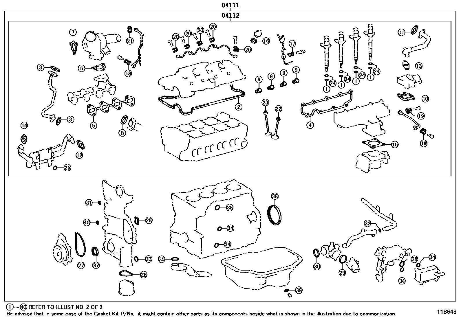 Toyota COROLLA Engine Overhaul Gasket Kit EPC diagram — 11B643