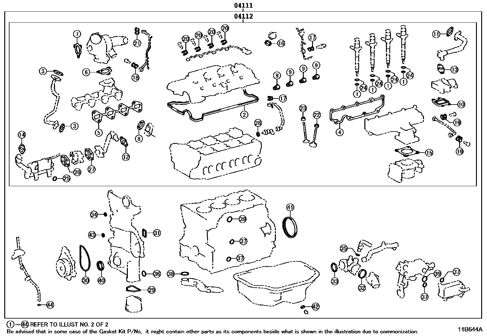 Toyota COROLLA Engine Overhaul Gasket Kit EPC diagram — 11B644A