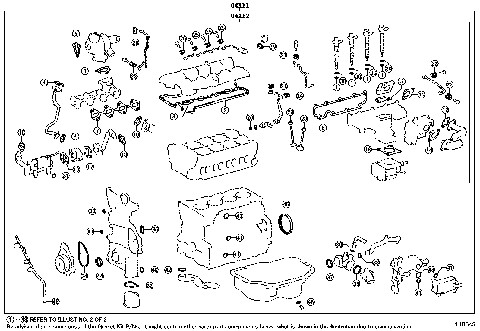 Toyota COROLLA Engine Overhaul Gasket Kit EPC diagram — 11B645