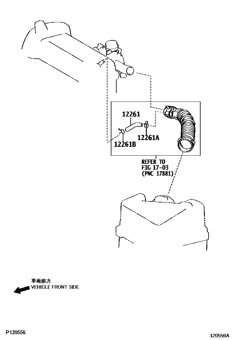 Toyota COROLLA Ventilation Hose EPC diagram — 120559A