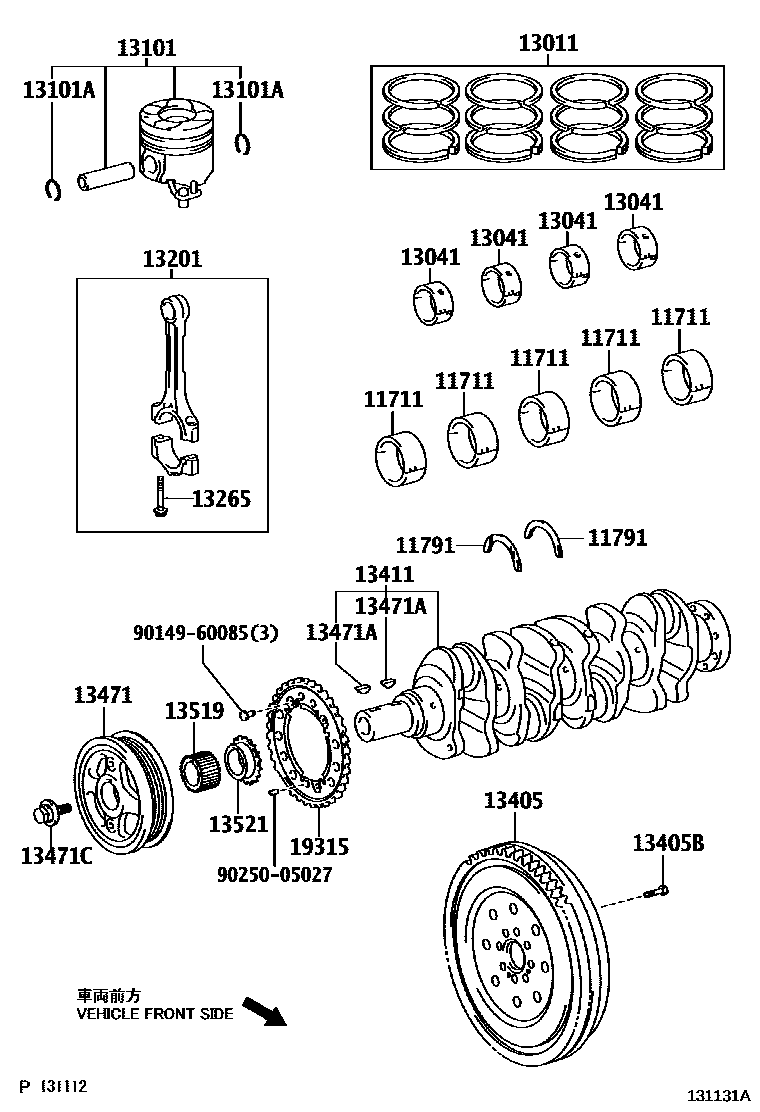 Toyota COROLLA Crankshaft & Piston EPC diagram — 131131A