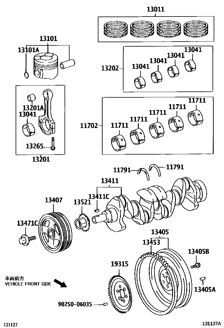 Toyota COROLLA Crankshaft & Piston EPC diagram — 131137A