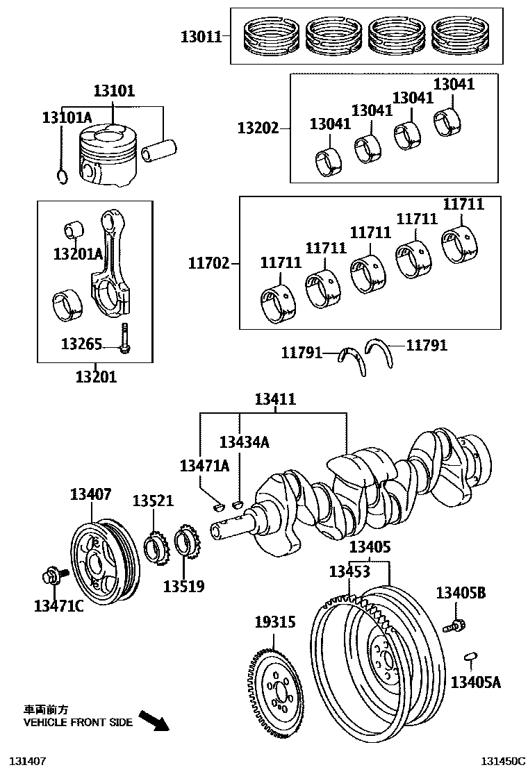 Toyota COROLLA Crankshaft & Piston EPC diagram — 131450C