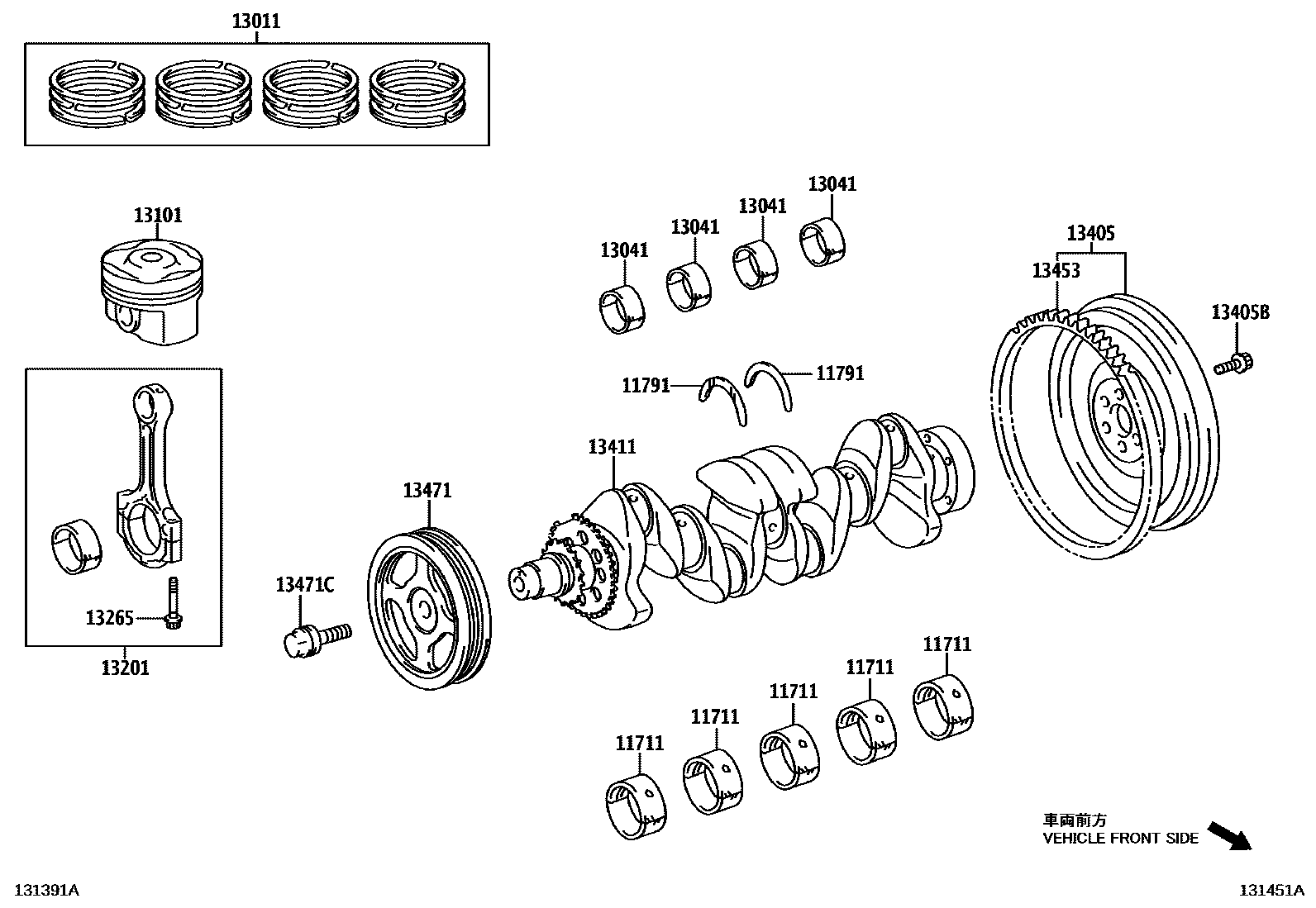Toyota COROLLA Crankshaft & Piston EPC diagram — 131451A