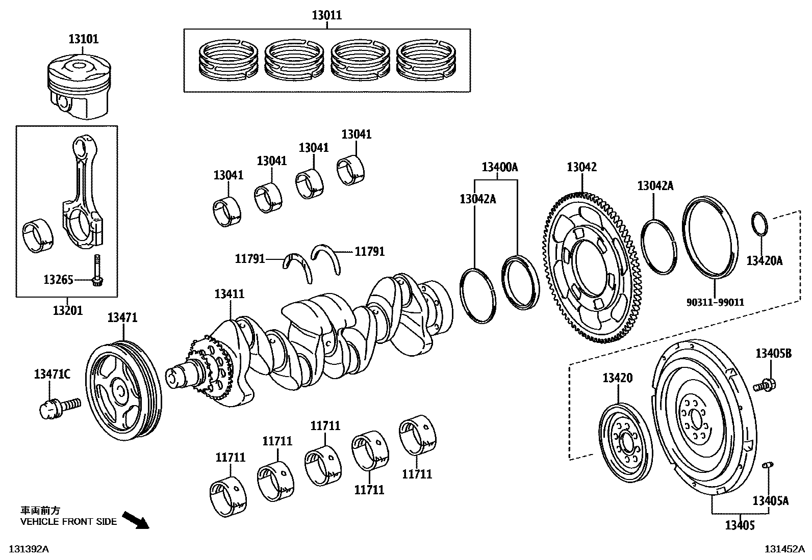 Toyota COROLLA Crankshaft & Piston EPC diagram — 131452A