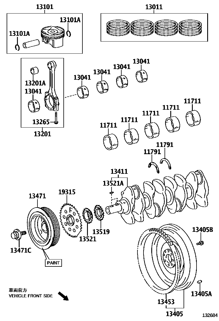 Toyota COROLLA Crankshaft & Piston EPC diagram — 132684