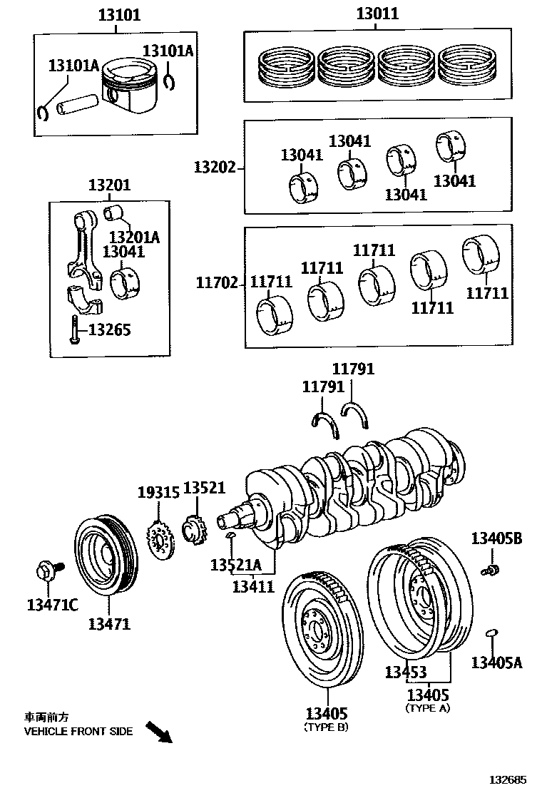 Toyota COROLLA Crankshaft & Piston EPC diagram — 132685