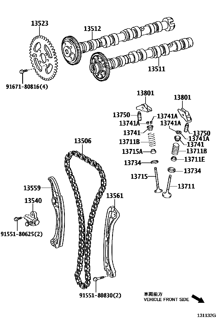 Toyota COROLLA Camshaft & Valve EPC diagram — 131132G